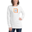 Female modeling personalized long sleeve t-shirt with logo on the front