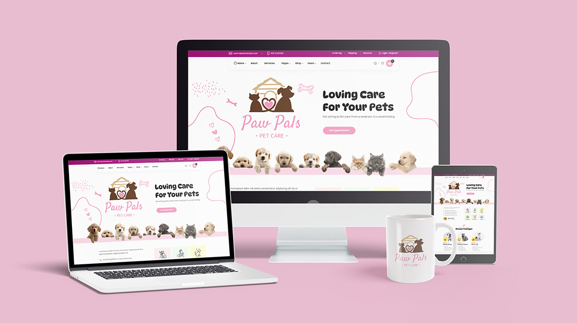 Paw Pals logo created using Logo Maker for a pet care shop specialized in cute pets and care, used in professional website designs for your company
